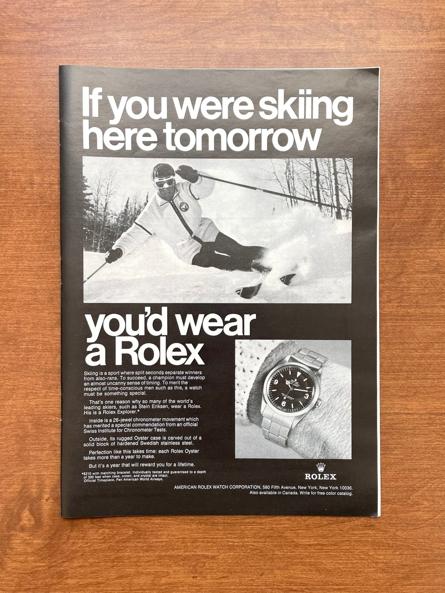 1969 Rolex Explorer Ref. 1016 "If you were skiing..." Advertisement
