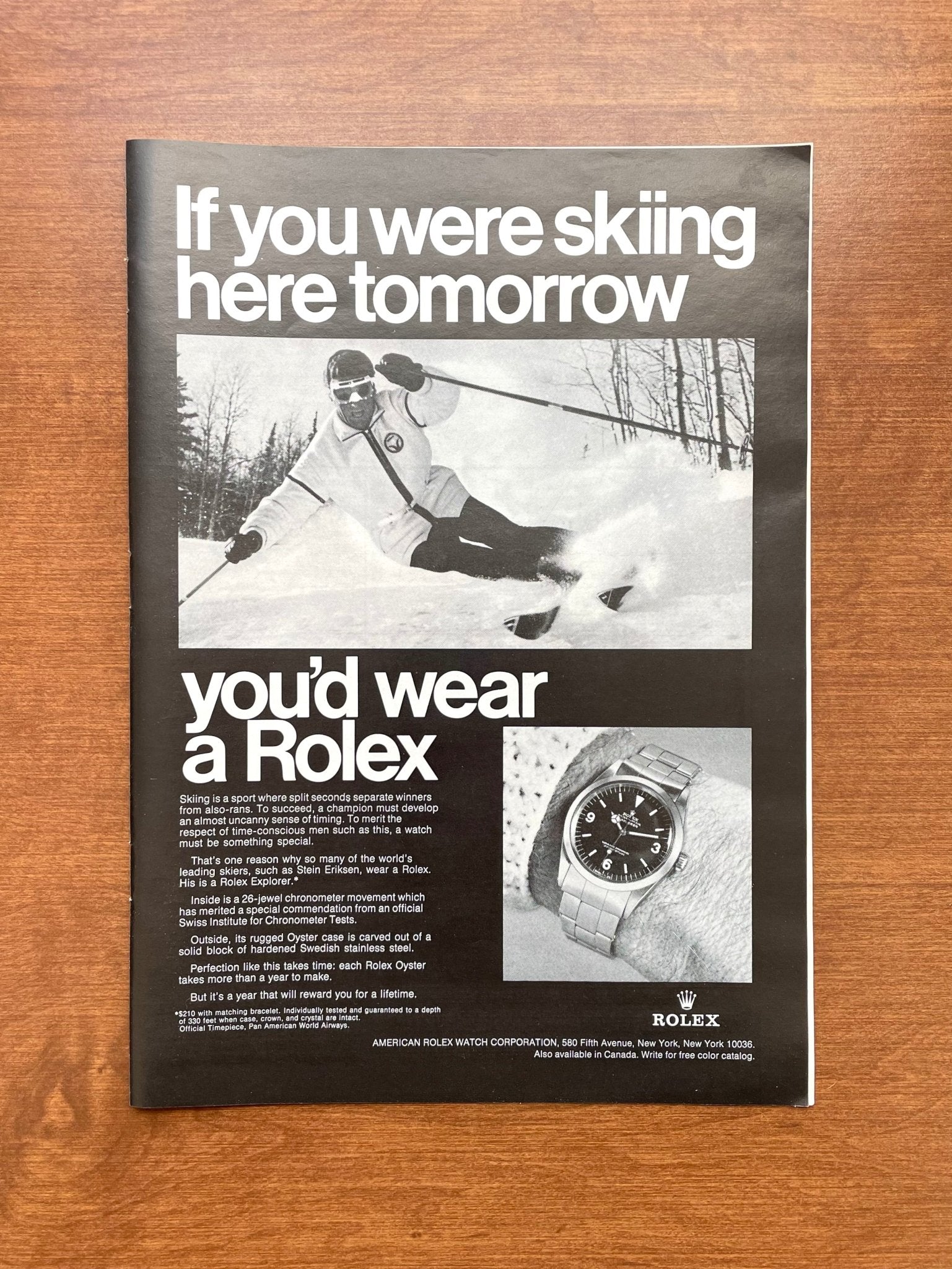 1969 Rolex Explorer Ref. 1016 "If you were skiing..." Advertisement