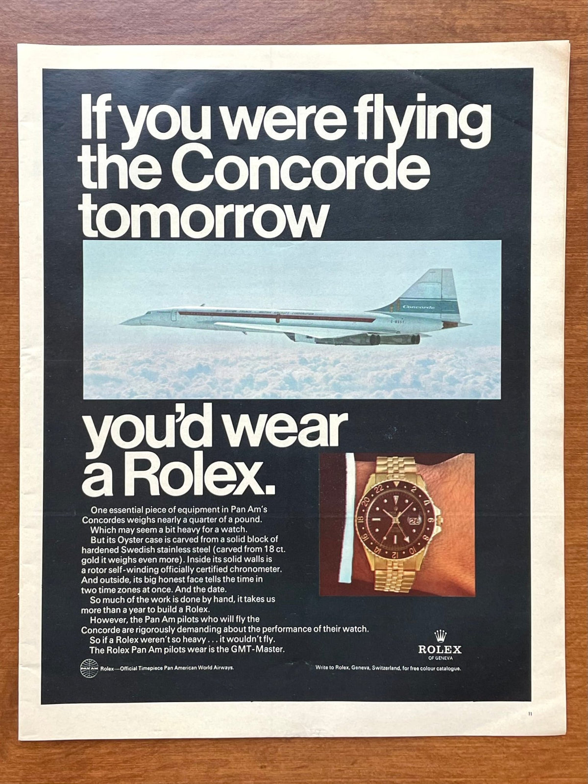 1969 Rolex GMT Master Ref. 1675 "If you were flying the Concorde..." Advertisement