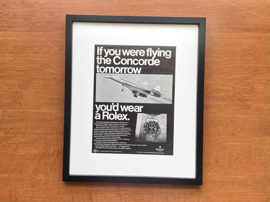 1969 Rolex GMT Master Ref. 1675 "If you were flying the Concorde..." Advertisement in Black Wood Frame