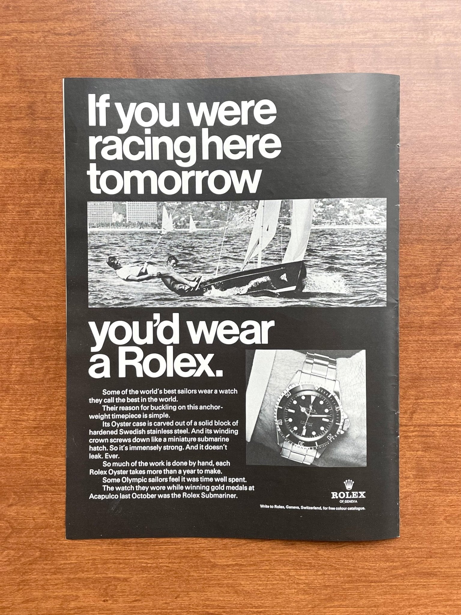 1969 Rolex Submariner "racing here tomorrow..." Advertisement