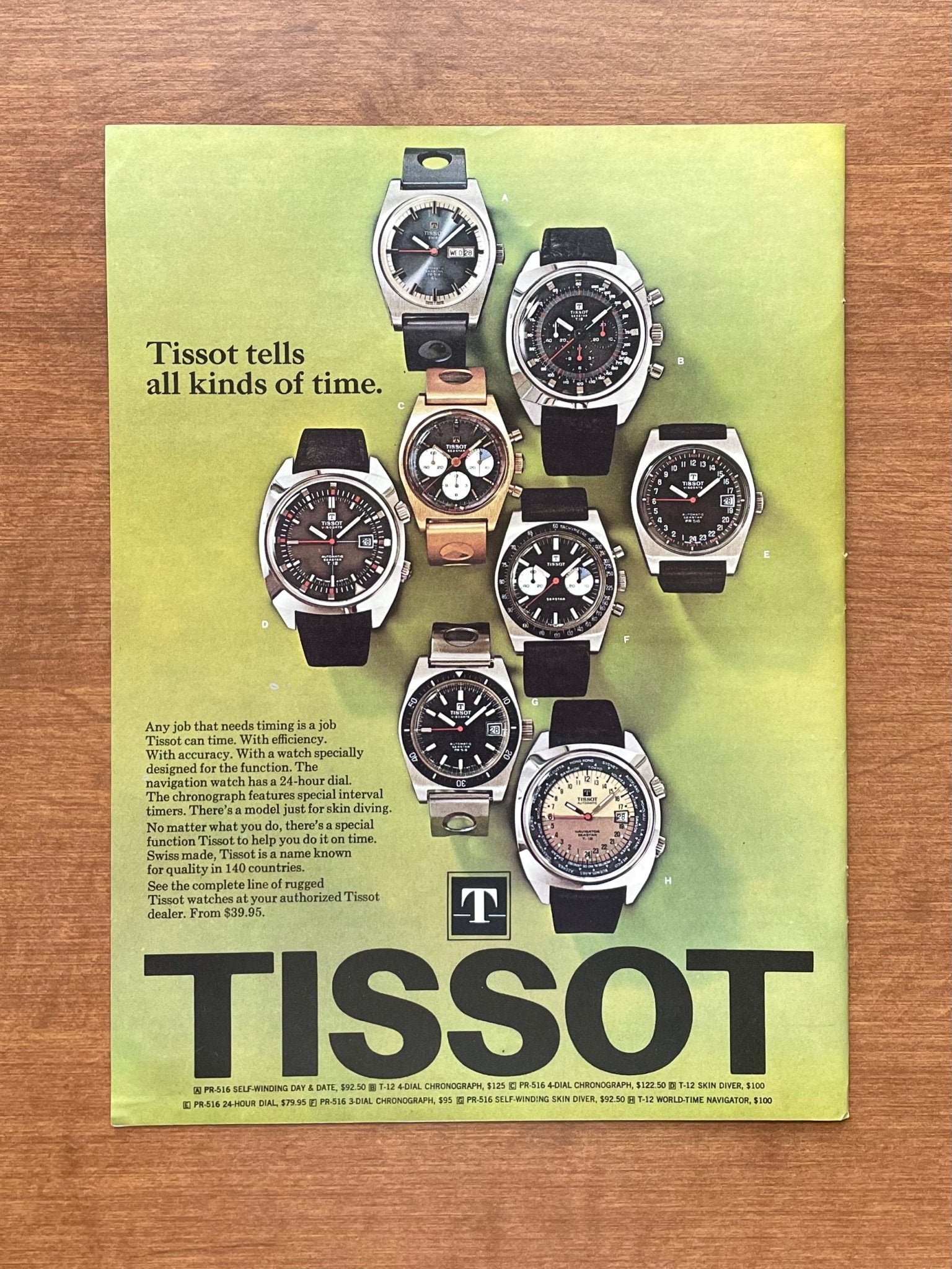 1969 Tissot "tells all kinds of time" Advertisement
