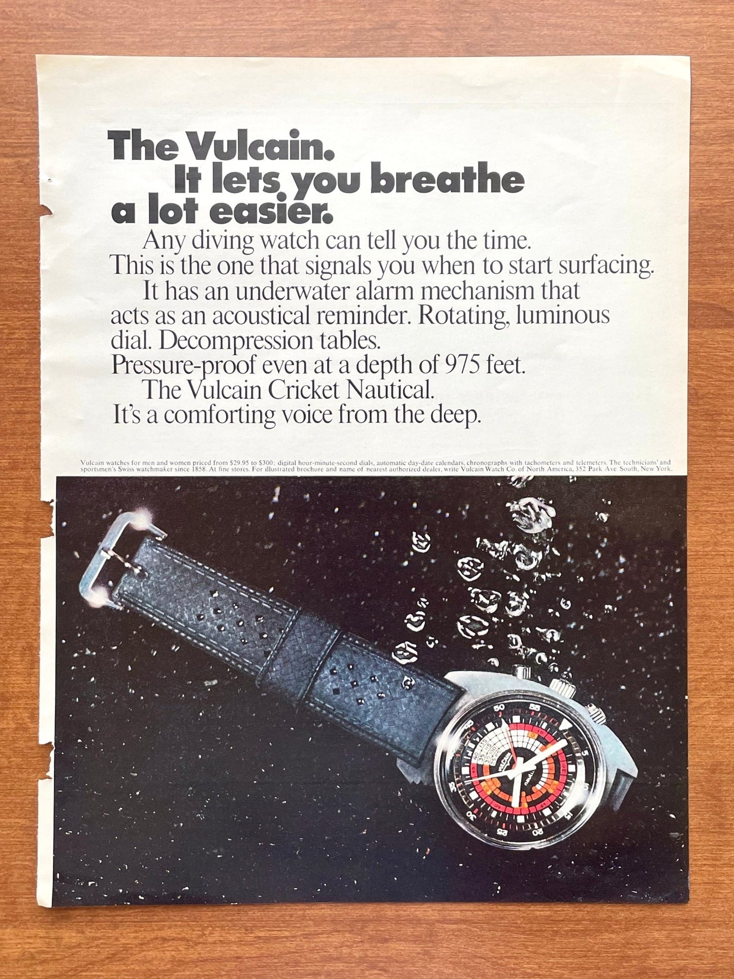 1969 Vulcain Cricket Nautical "breathe a lot easier" Advertisement
