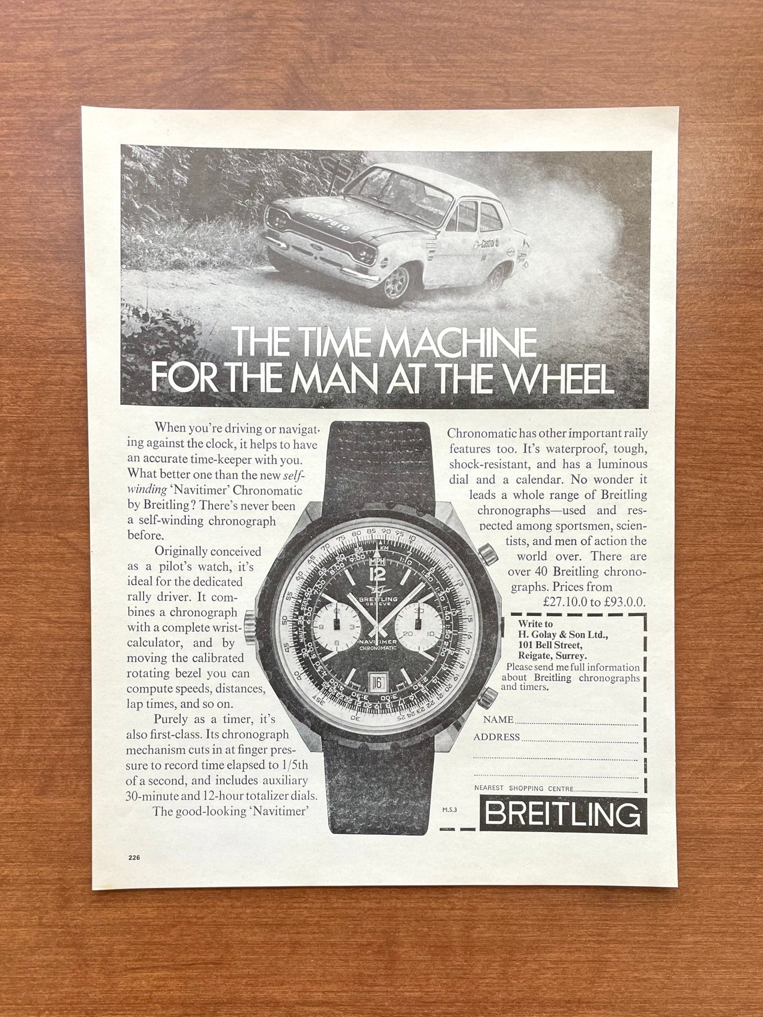 1970 Breitling Navitimer Chronomatic "The Time Machine..." Advertisement