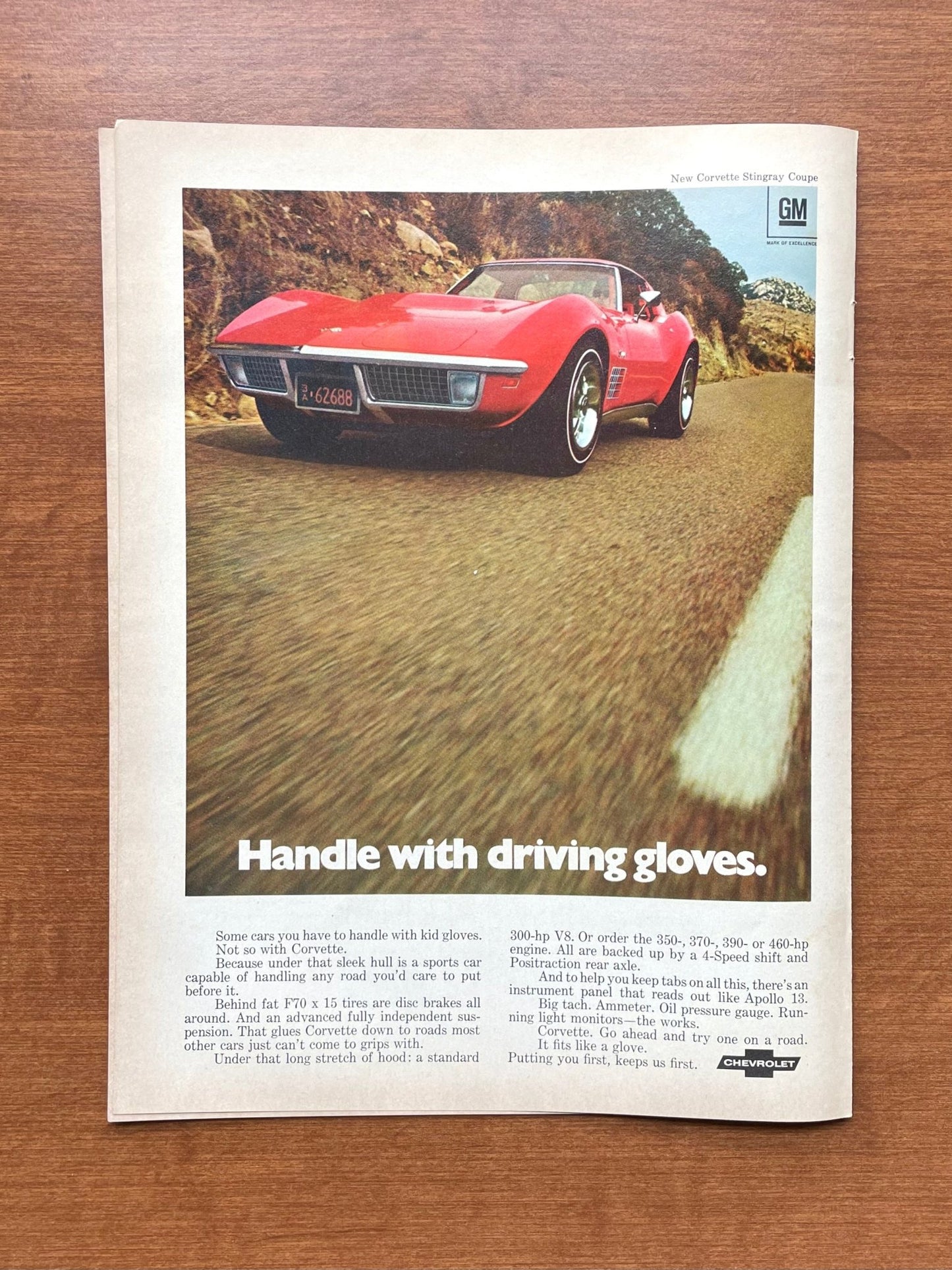 1970 Chevrolet "Chevy" Corvette Stingray Coupe "driving gloves" Advertisement