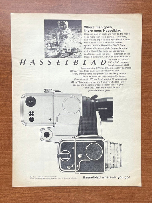 1970 Hasselblad Camera "Where man goes" Advertisement