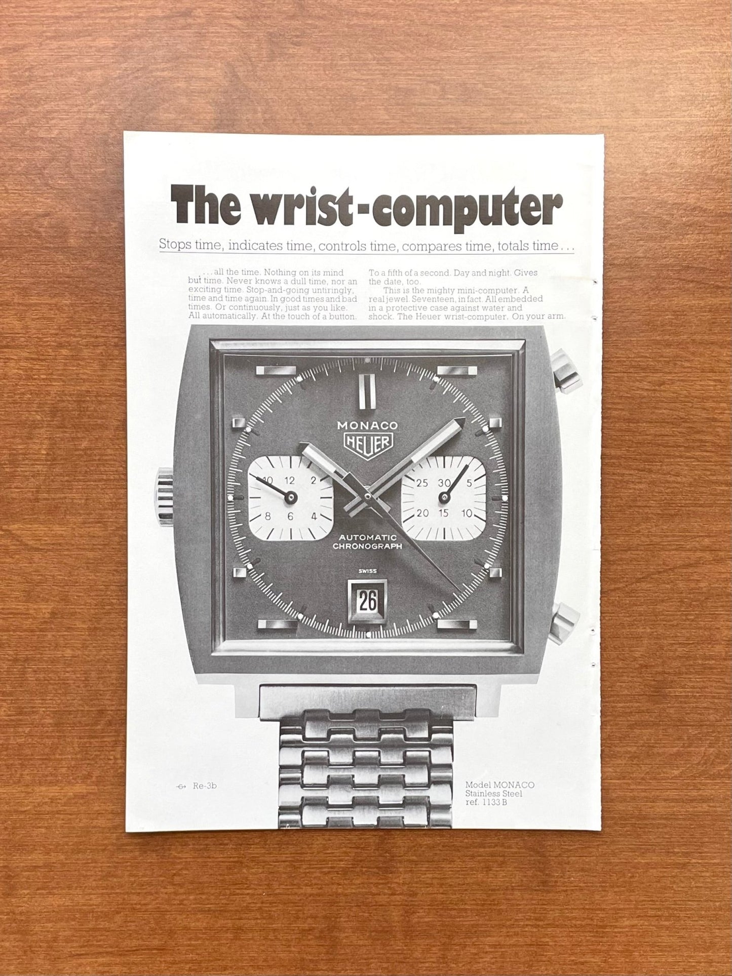 1970 Heuer Monaco "The wrist - computer" Advertisement