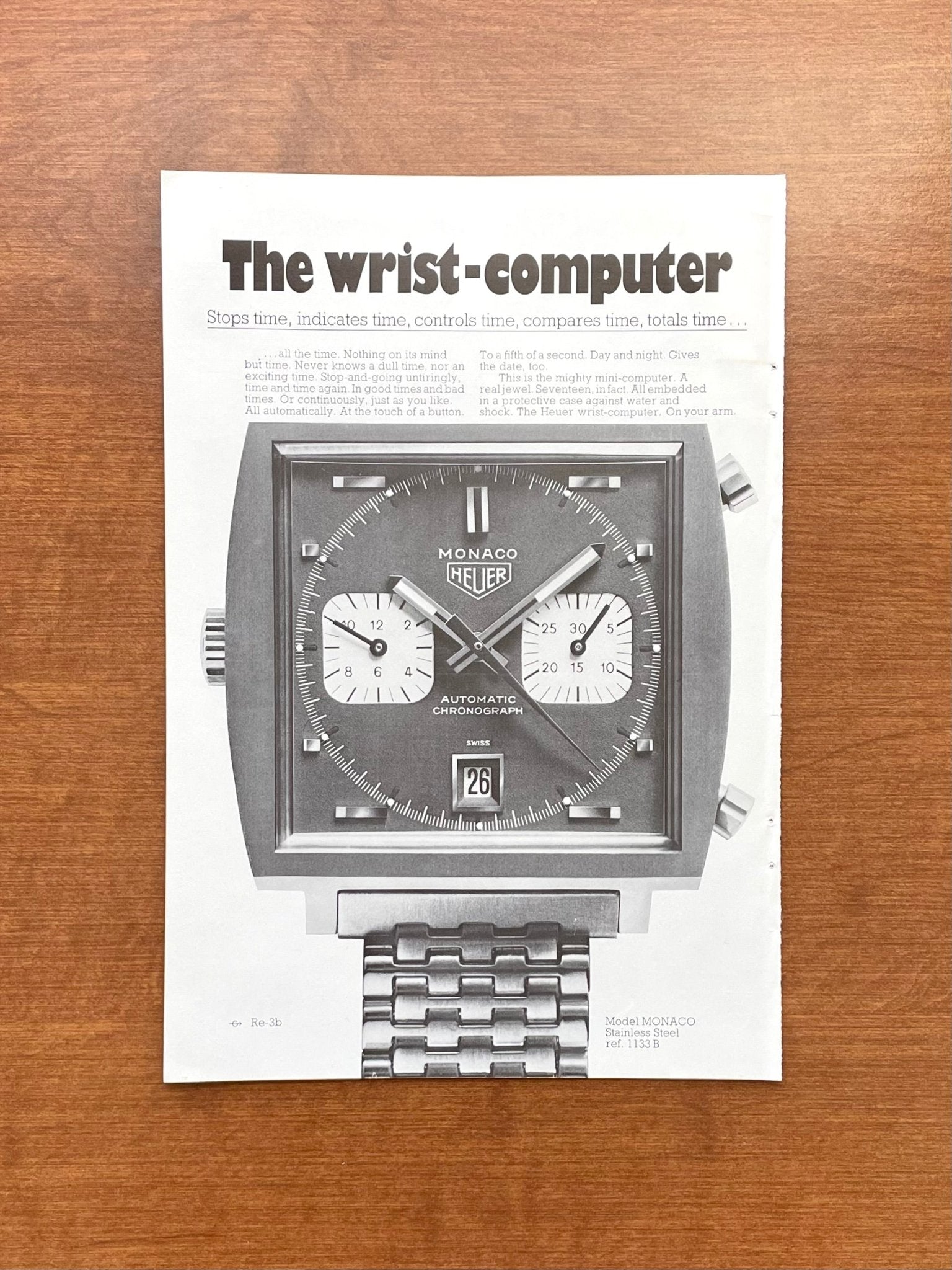 1970 Heuer Monaco "The wrist - computer" Advertisement