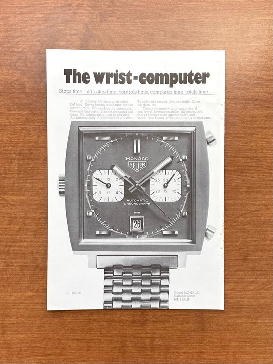 1970 Heuer Monaco "The wrist - computer" Advertisement