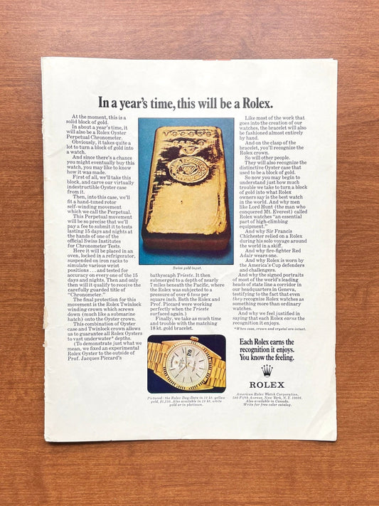 1970 Rolex Day Date Ref. 1803 "In a year's time, this will be a Rolex" Advertisement