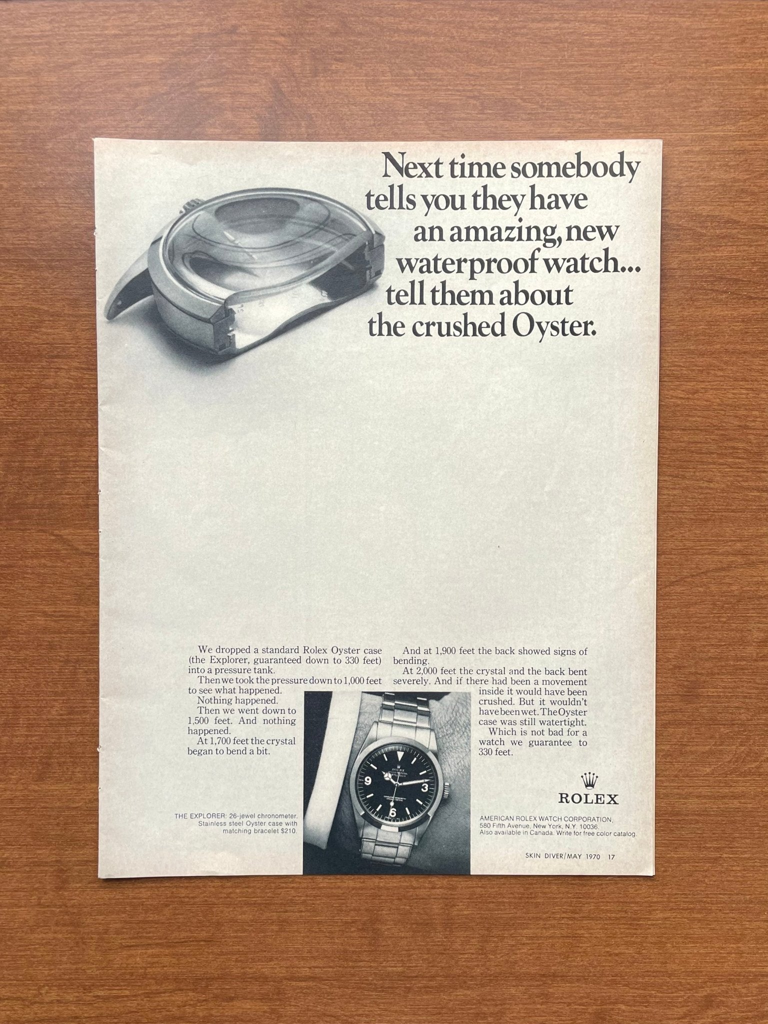 1970 Rolex Explorer Ref. 1016 "crushed Oyster." Advertisement