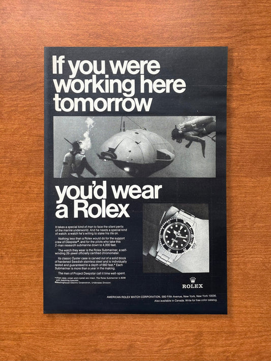 1970 Rolex Submariner "If you were working here..." Advertisement