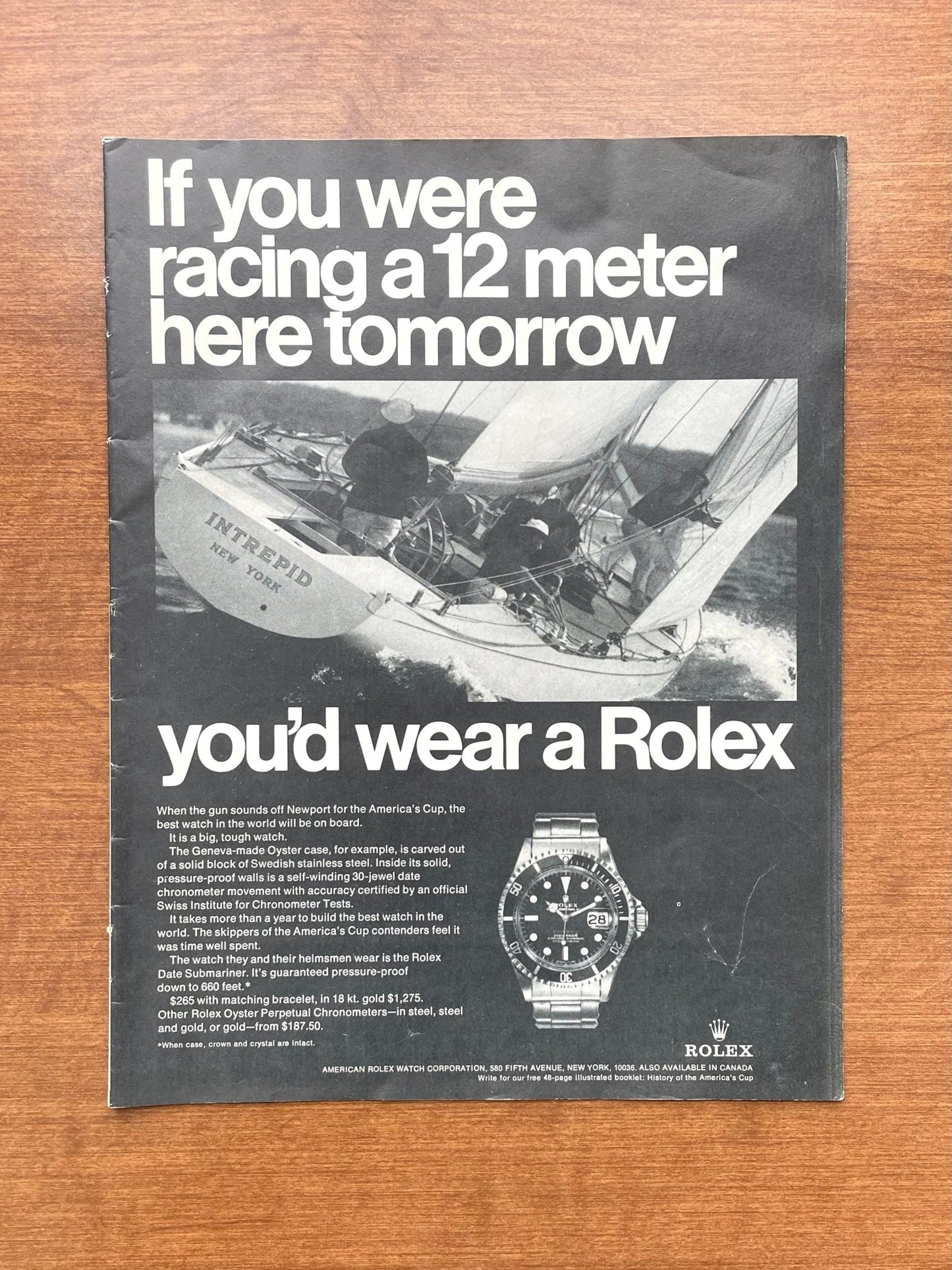 1970 Rolex Submariner Ref. 1680 "racing a 12 meter..." Advertisement