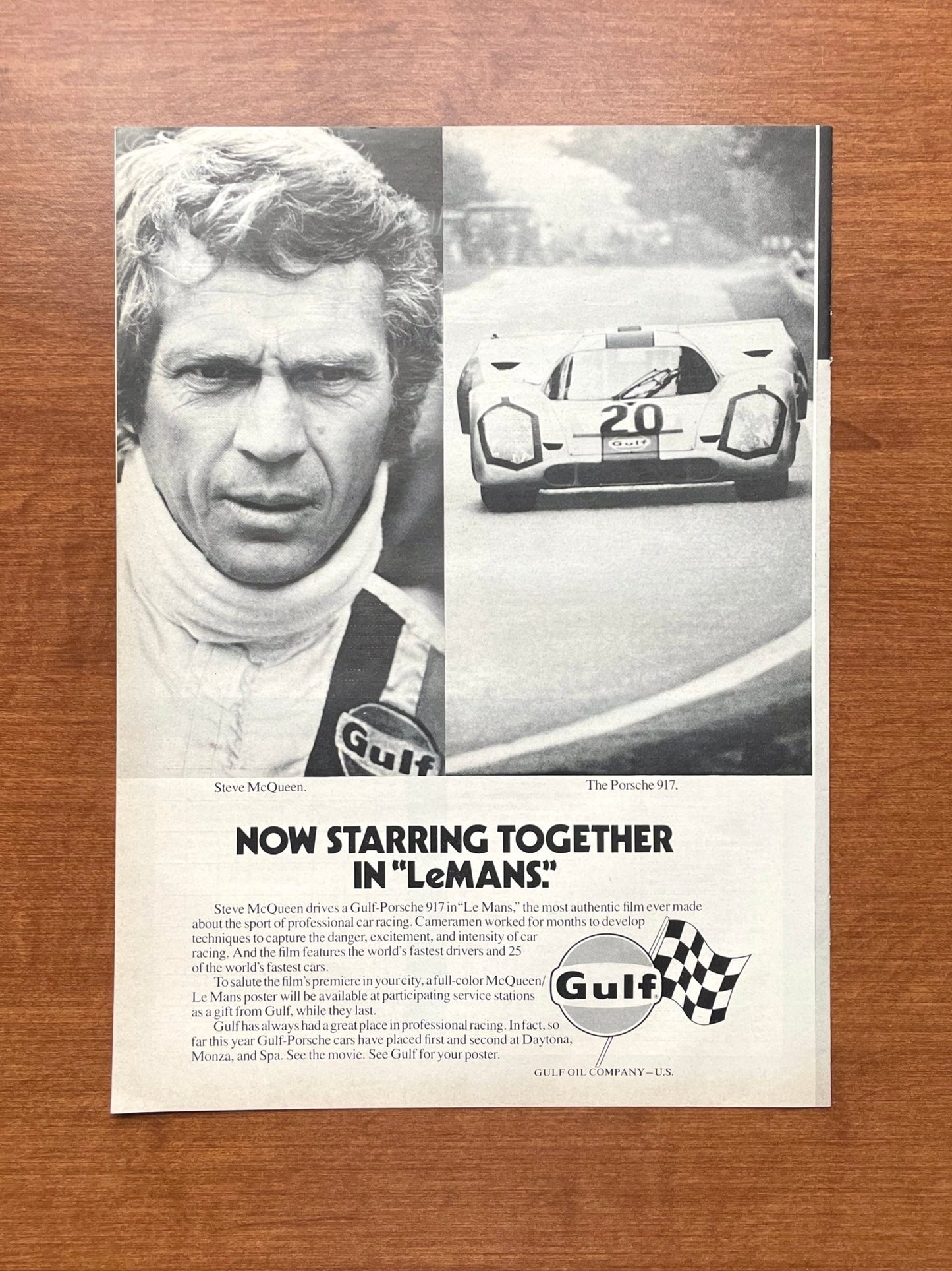 1971 Gulf feat. Steve McQueen and Porsche 917 "Le Mans" Movie Advertisement