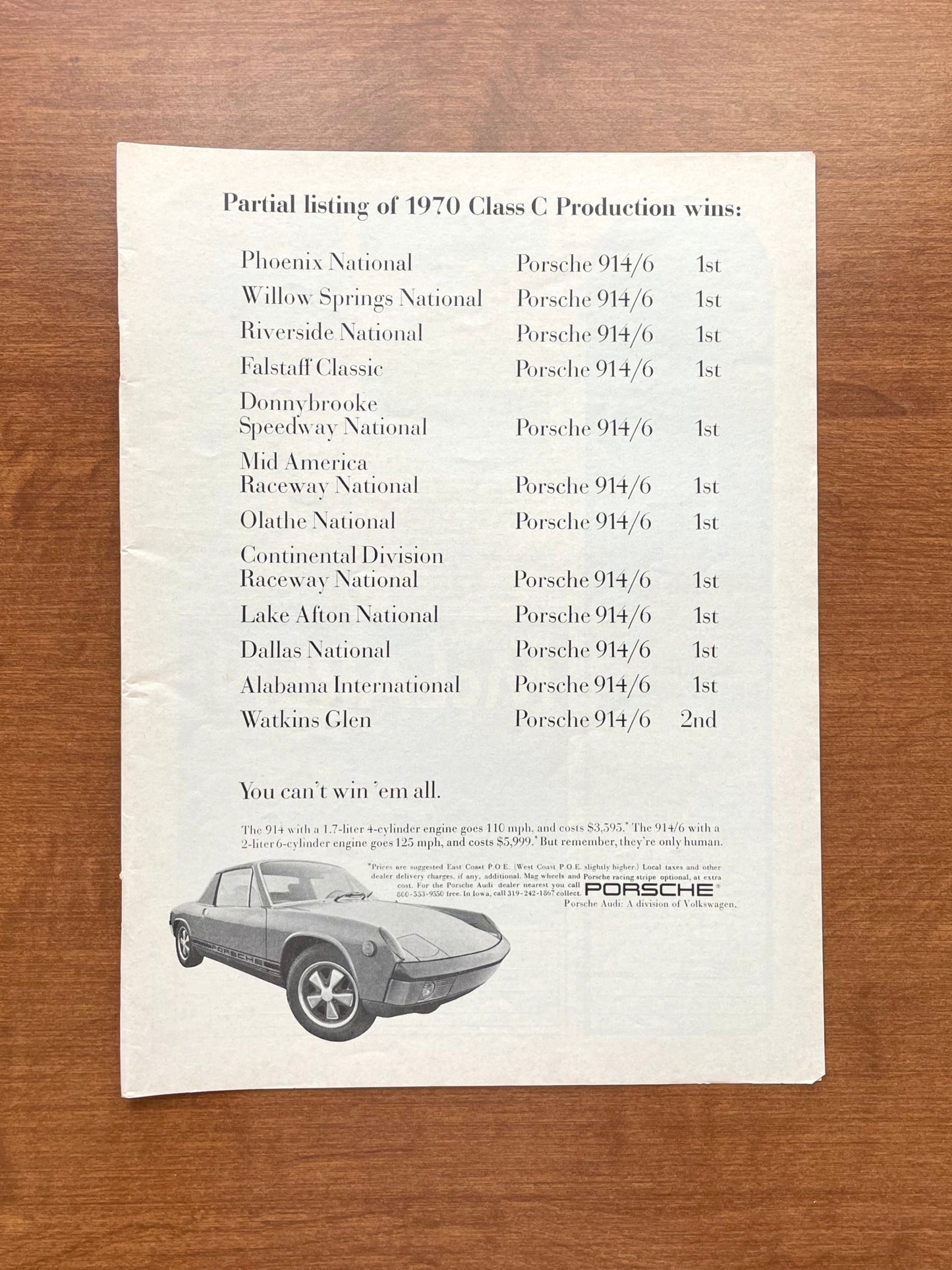 1971 Porsche 914 "1st place" Advertisement