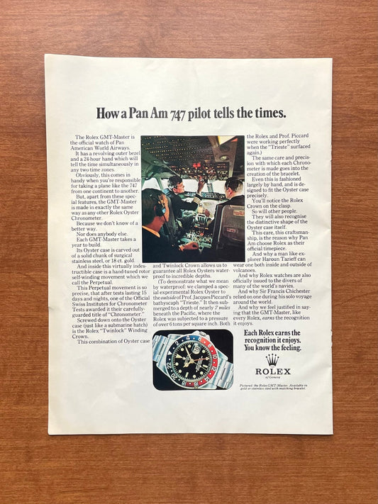 1971 Rolex GMT Master Ref. 1675 "Pan Am 747 pilot tells the times." Advertisement