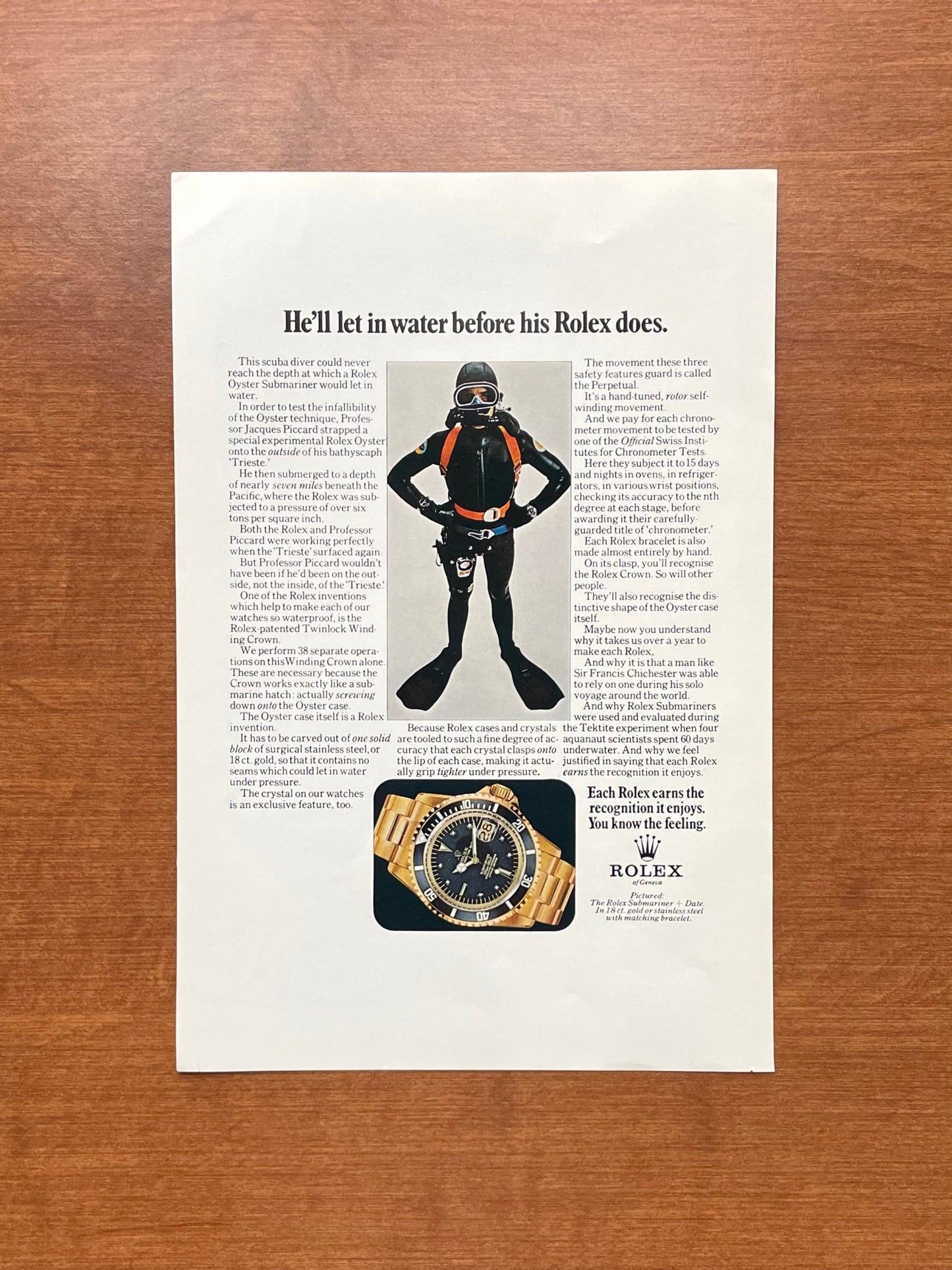 1971 Rolex Submariner Ref. 1680 "He'll let in water..." Advertisement