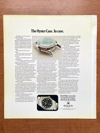 1972 Rolex Explorer Ref. 1016 "Oyster case. In case." Advertisement