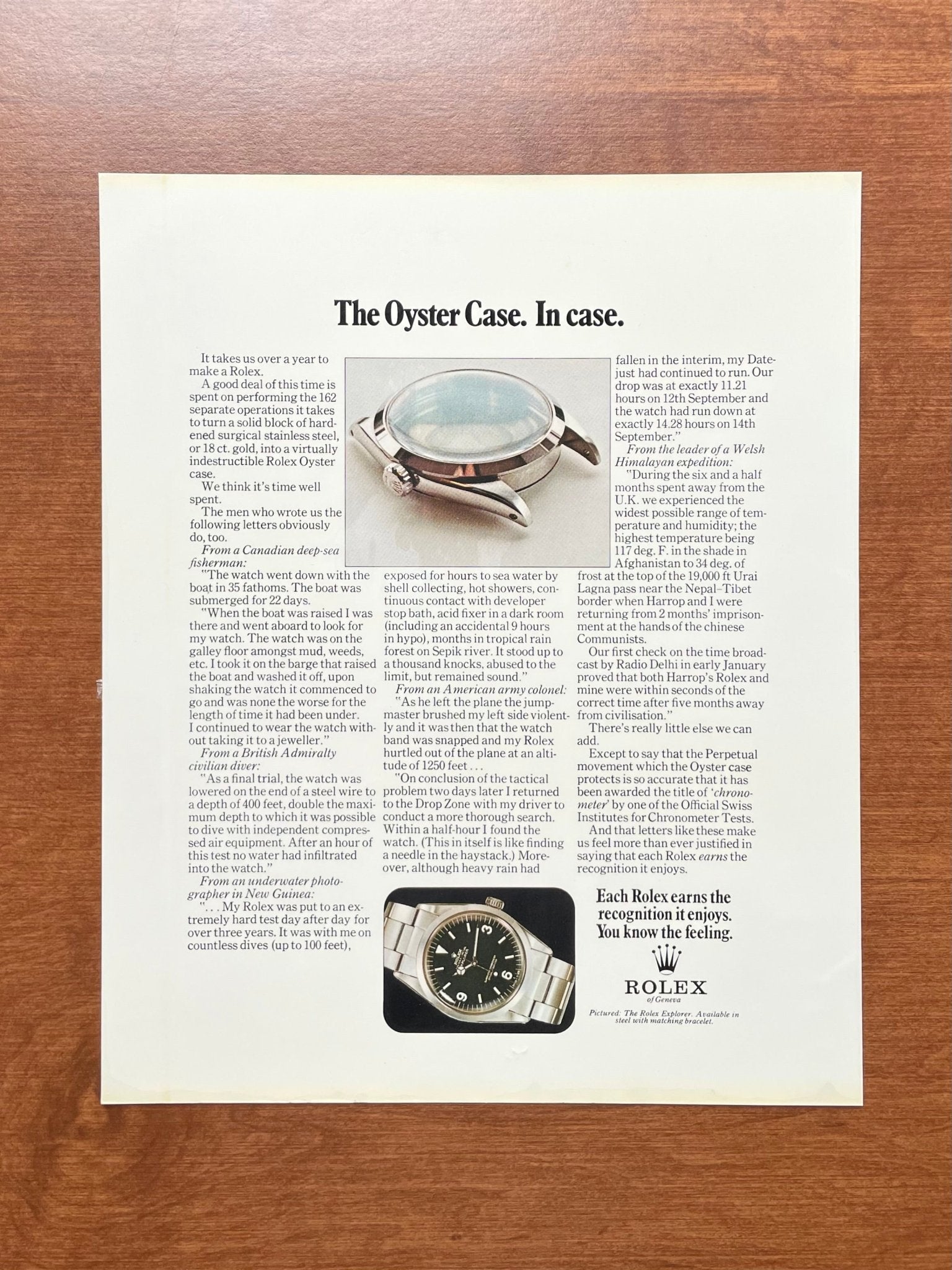 1972 Rolex Explorer Ref. 1016 "Oyster case. In case." Advertisement