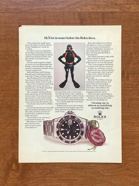 1972 Rolex "Red" Submariner Ref. 1680 "He'll let in water..." Advertisement