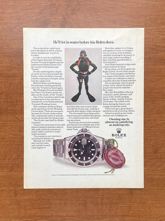 1972 Rolex "Red" Submariner Ref. 1680 "He'll let in water..." Advertisement