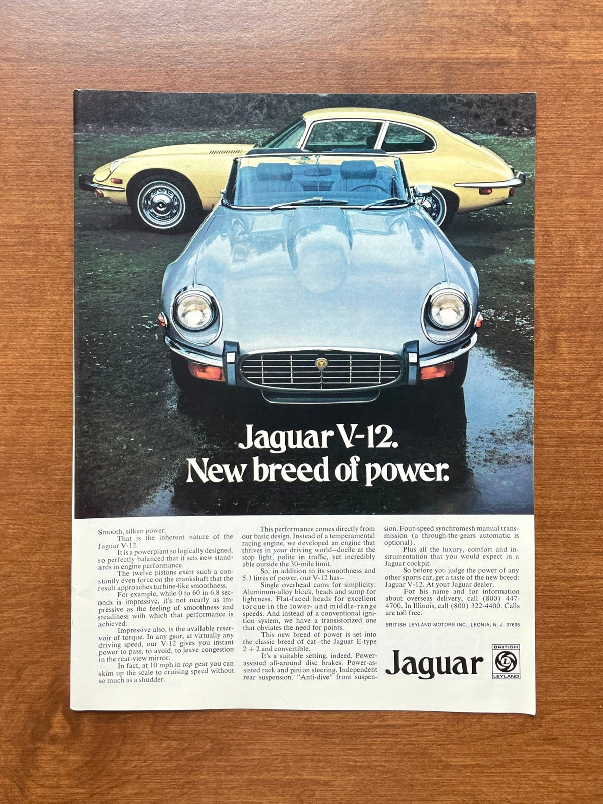 1973 Jaguar V-12 "New breed of power" Advertisement