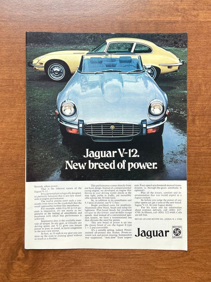 1973 Jaguar V-12 "New breed of power" Advertisement