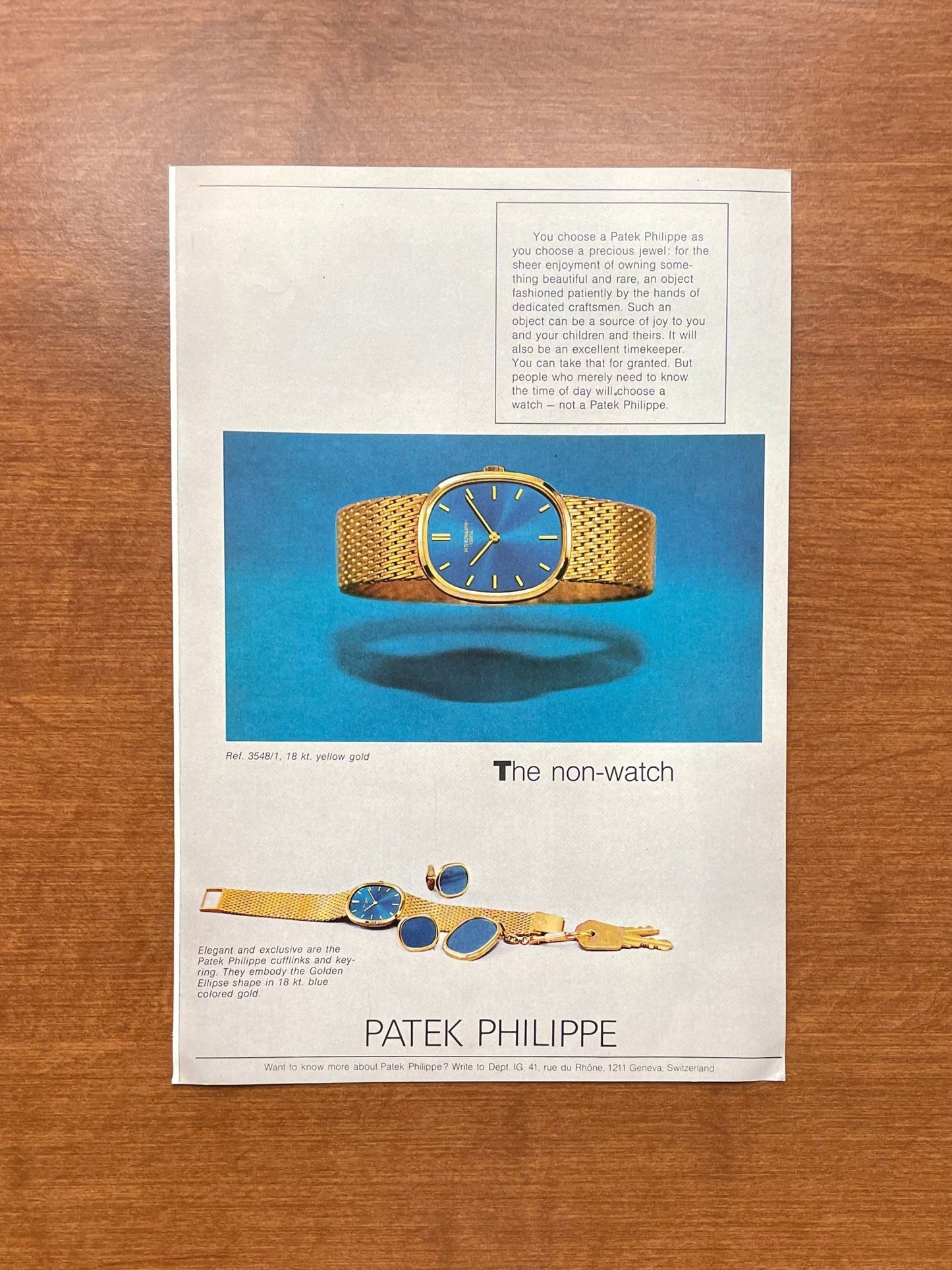 1973 Patek Philippe Golden Ellipse "The non - watch" Advertisement