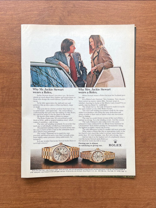 1973 Rolex Day Date Ref. 1803 w/ Mr. and Mrs. Jackie Stewart Advertisement