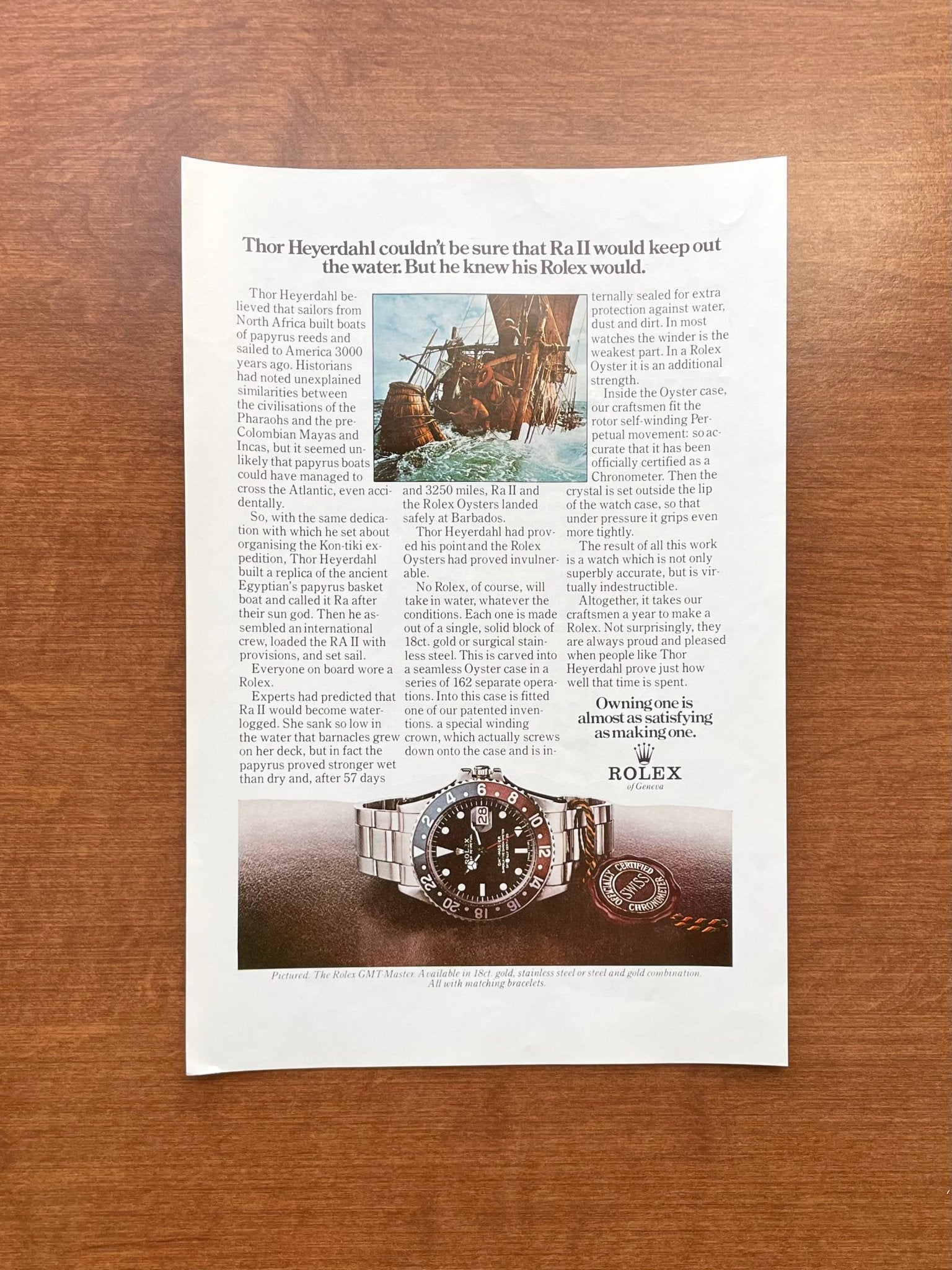 1973 Rolex GMT Master Ref. 1675 "Thor Heyerdahl couldn't be sure..." Advertisement