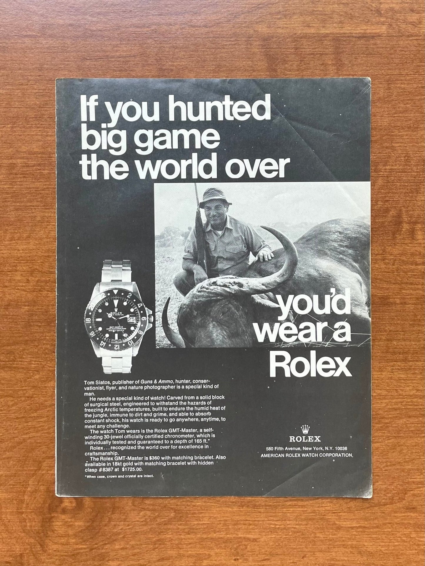 1973 Rolex GMT Master Ref. 1675 with Cape Buffalo Advertisement