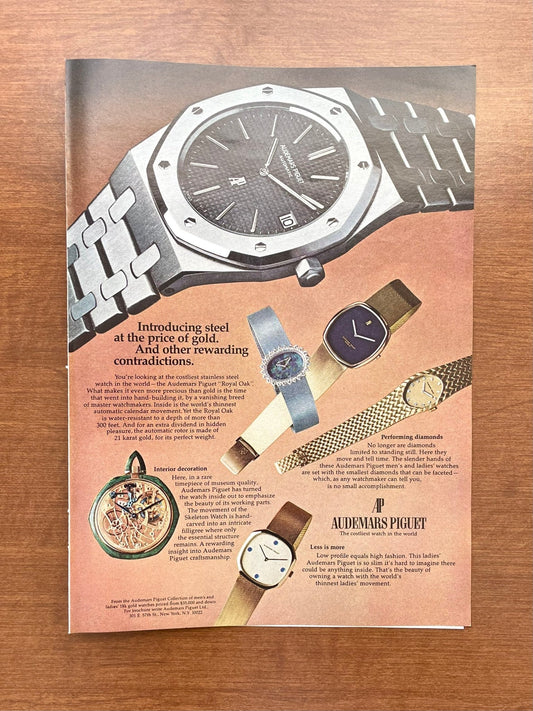 1974 Audemars Piguet Royal Oak Ref. 5402 "steel at price of gold." Advertisement