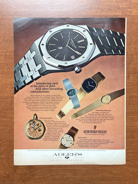 1974 Audemars Piguet Royal Oak Ref. 5402 "steel at price of gold." Advertisement