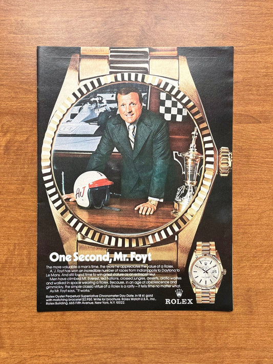 1974 Rolex Day Date Ref. 1803 feat. A.J. Foyt Advertisement
