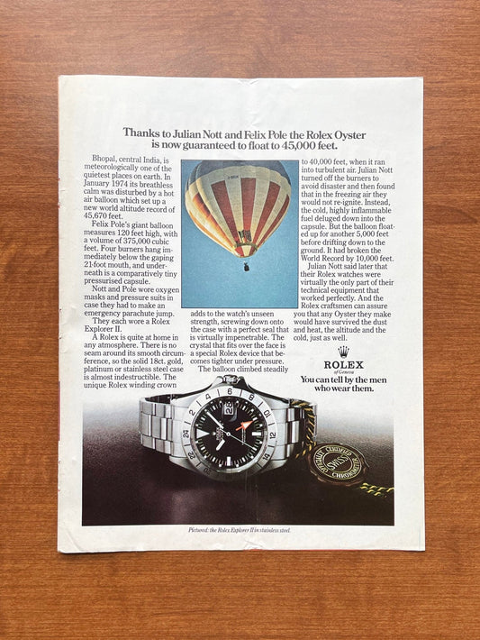 1974 Rolex Explorer II Ref. 1655 "guaranteed to float to 45,000 ft." Advertisement