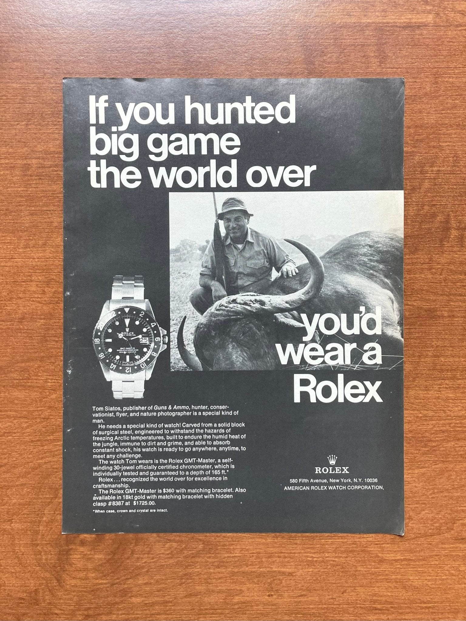 1974 Rolex GMT Master Ref. 1675 with Cape Buffalo Advertisement