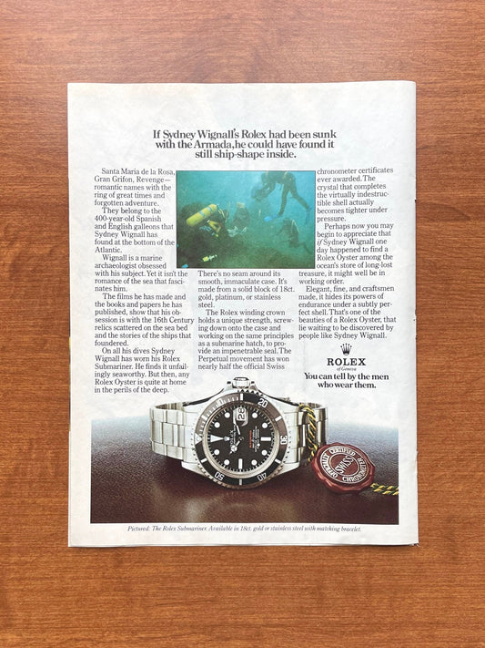 1974 Rolex Submariner Ref. 1680 "still ship - shape inside" Advertisement