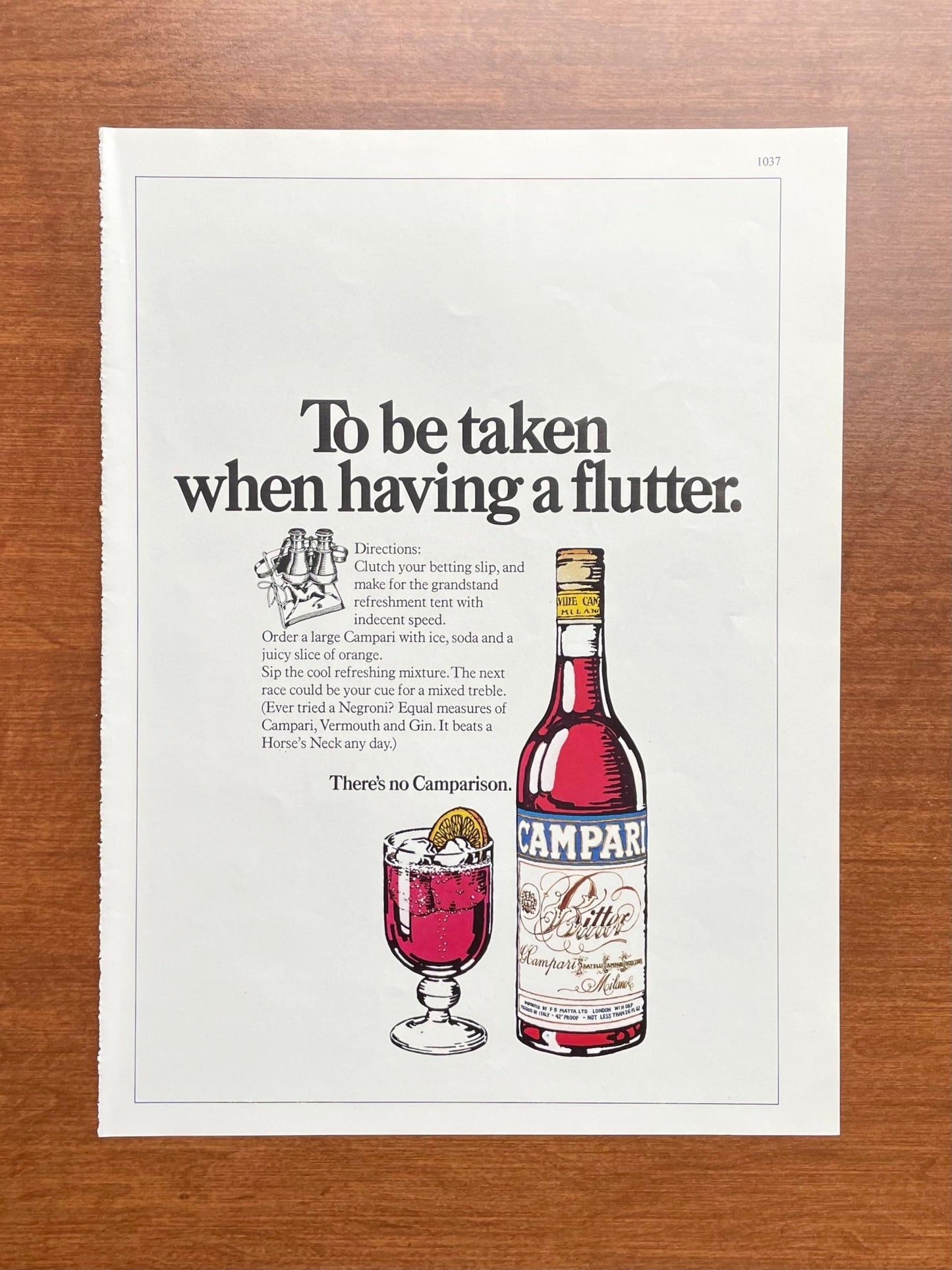 1975 Campari "taken when having a flutter" Advertisement