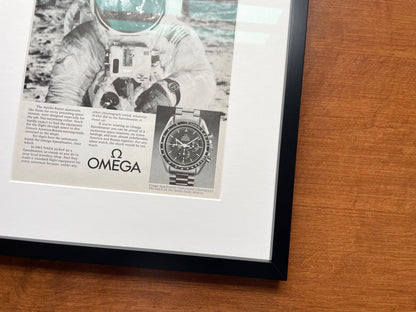 1975 Omega Speedmaster "man in a $27,000 suit..." Advertisement in Black Wood Frame
