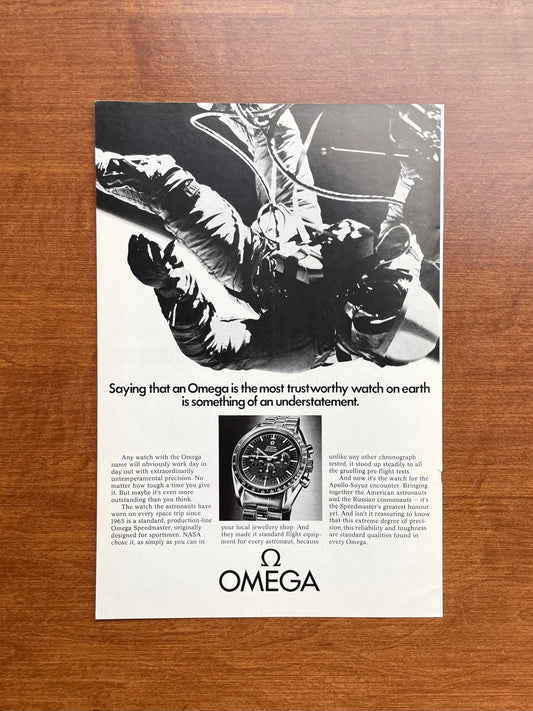 1975 Omega Speedmaster "trustworthy watch" Advertisement