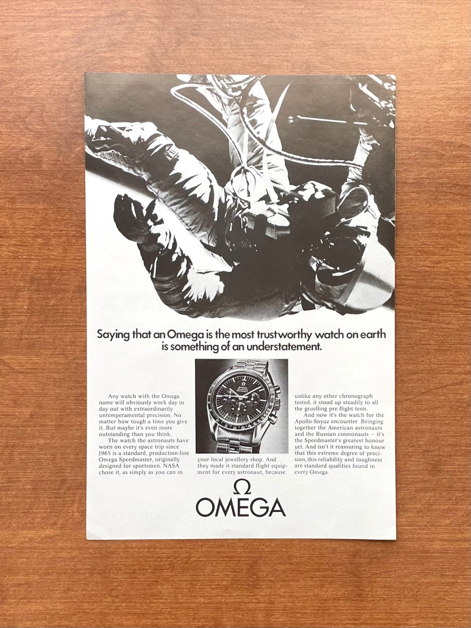 1975 Omega Speedmaster "trustworthy watch" Advertisement