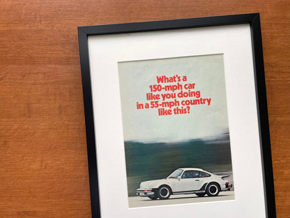 1975 Porsche "150 - mph car..." Original Magazine Page Image in Black Wood Frame