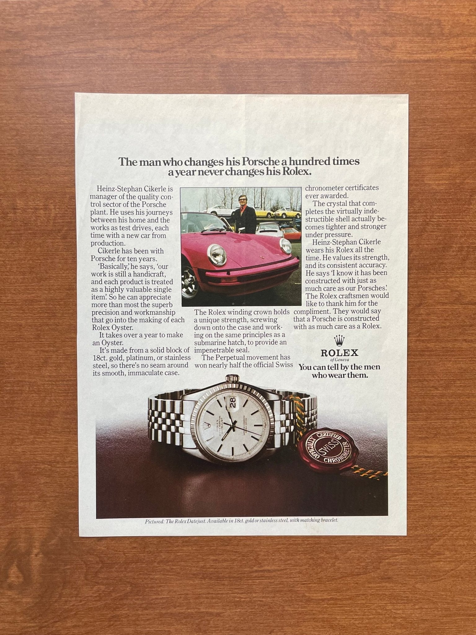 1975 Rolex Datejust Ref. 1603 with Porsche 911 Advertisement