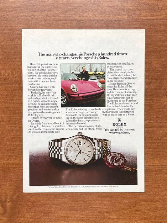 1975 Rolex Datejust Ref. 1603 with Porsche 911 in Magenta Advertisement