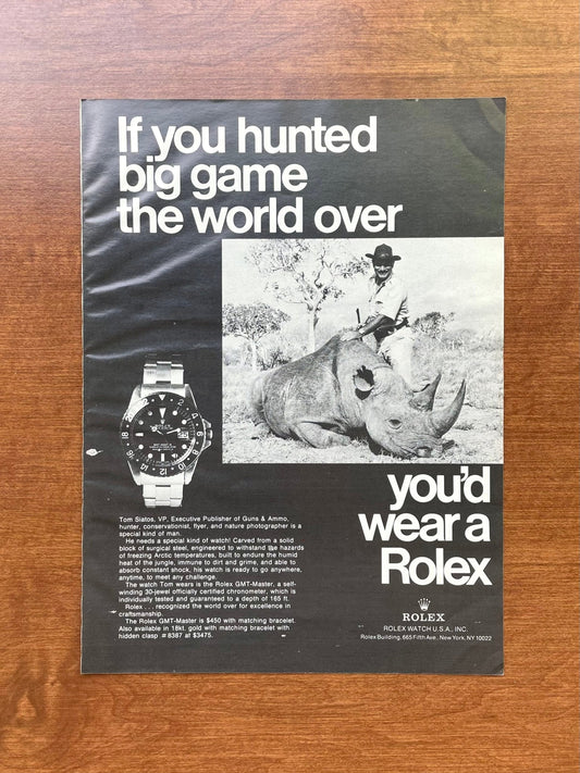 1976 Rolex GMT Master Ref. 1675 "If you hunted big game..." Advertisement