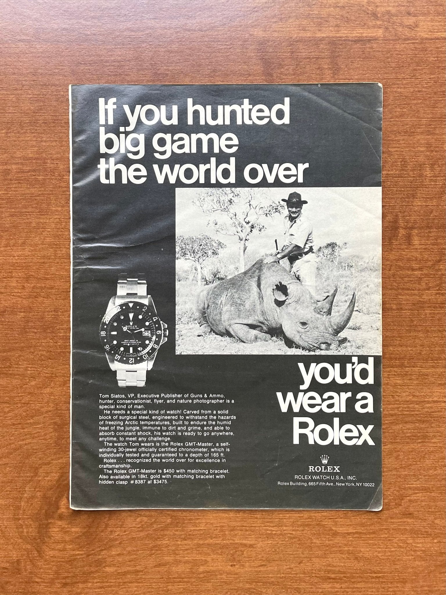 1976 Rolex GMT Master Ref. 1675 "If you hunted big game..." Advertisement