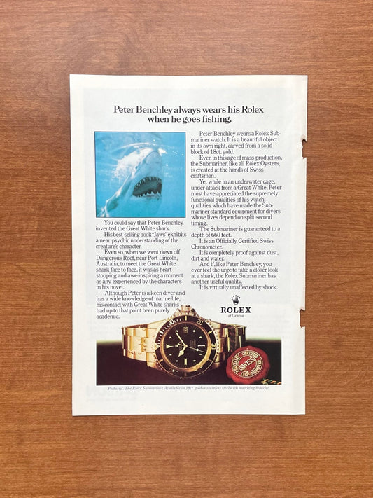 1976 Rolex Submariner Ref. 1680 in Gold feat. Peter Benchley Advertisement