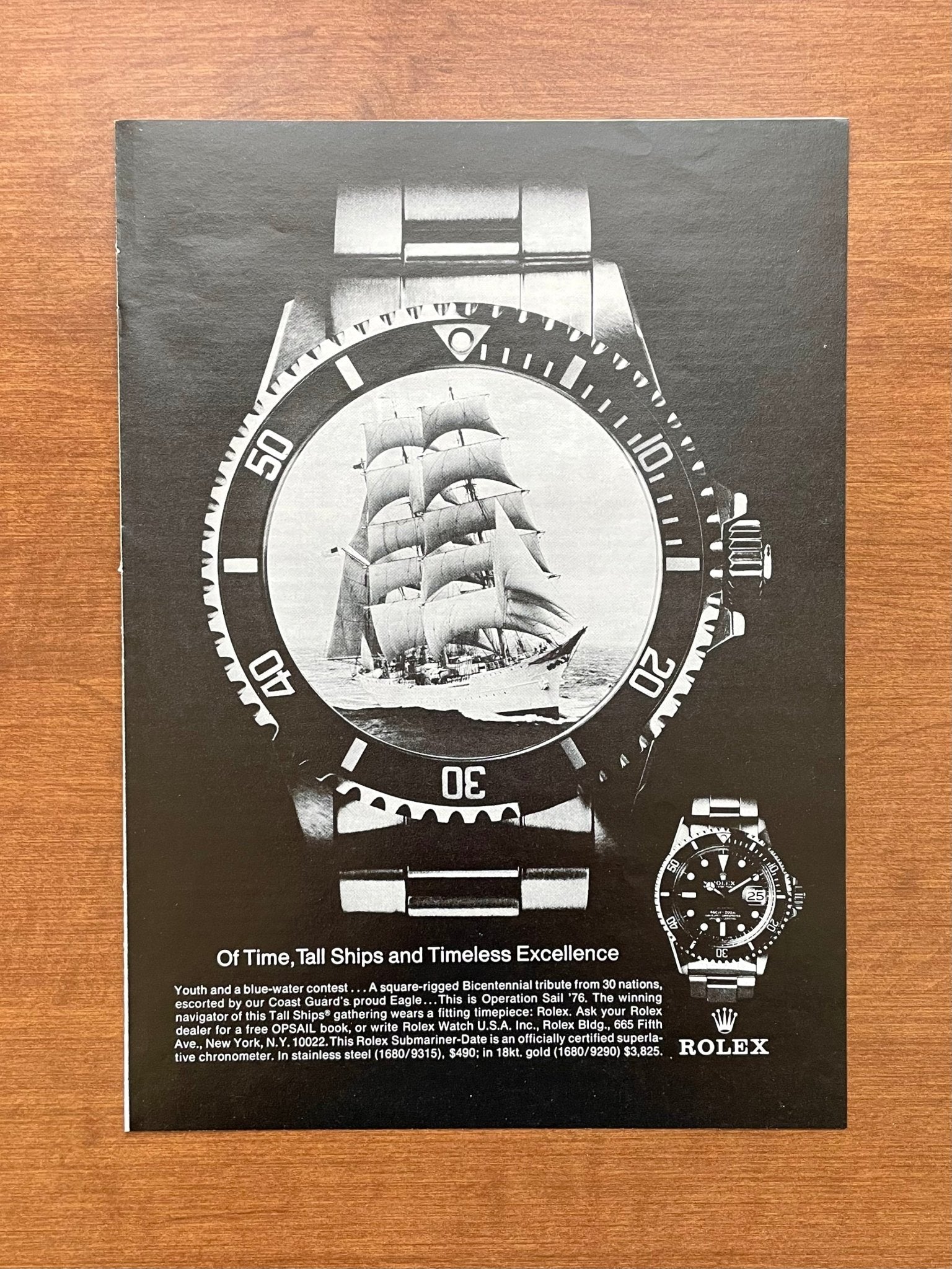 1976 Rolex Submariner Ref. 1680 "Tall Ships..." Advertisement