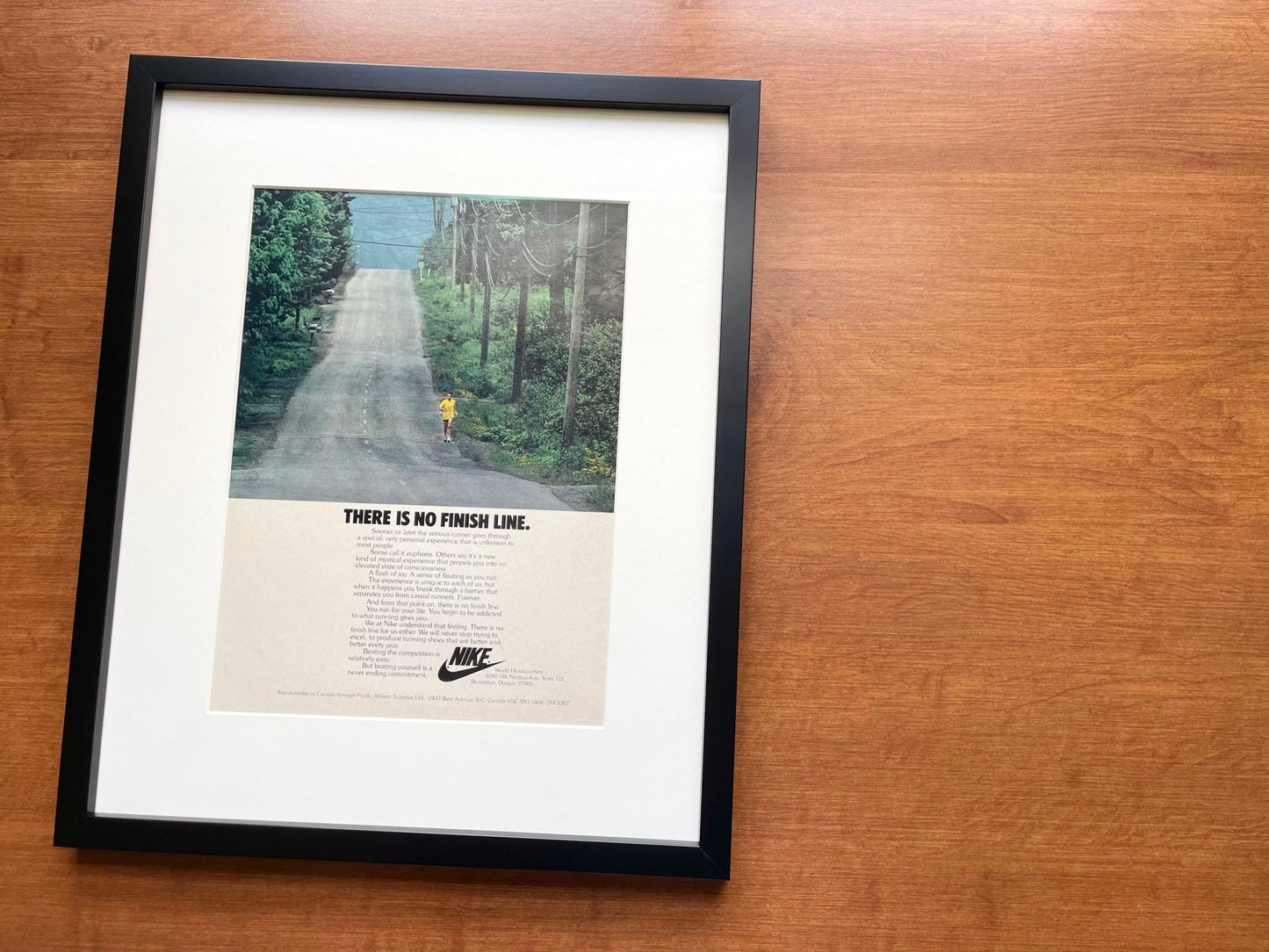 1977 Nike "There Is No Finish Line." Advertisement in Black Wood Frame