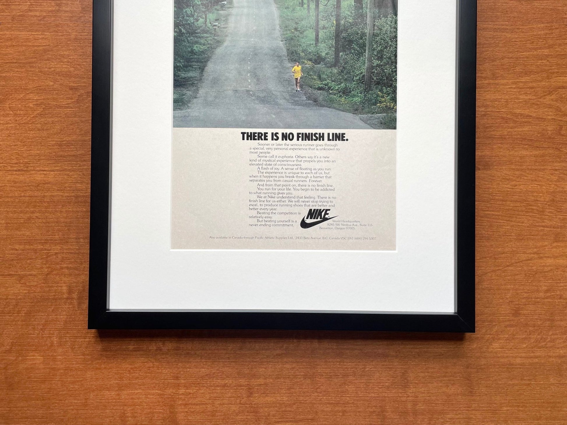 1977 Nike "There Is No Finish Line." Advertisement in Black Wood Frame